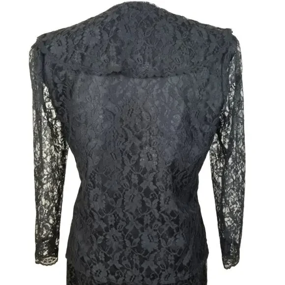 VTG 80s Gunne Sax Black Lace Jacket Skirt Suit M Whimsigoth Vamp Retro Pinup